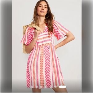 Old Navy Pink and White Chevron Mini Dress
